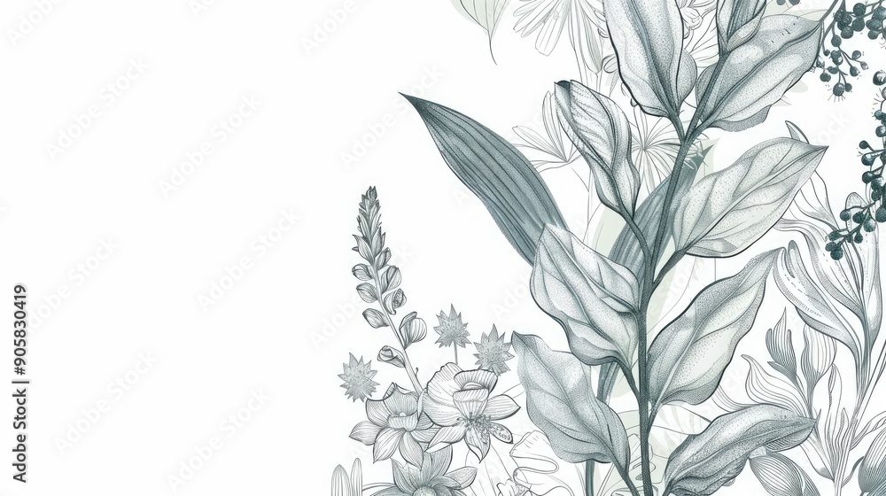 Fototapeta premium Hand drawn vertical floral design with various elements space for text seamless pattern