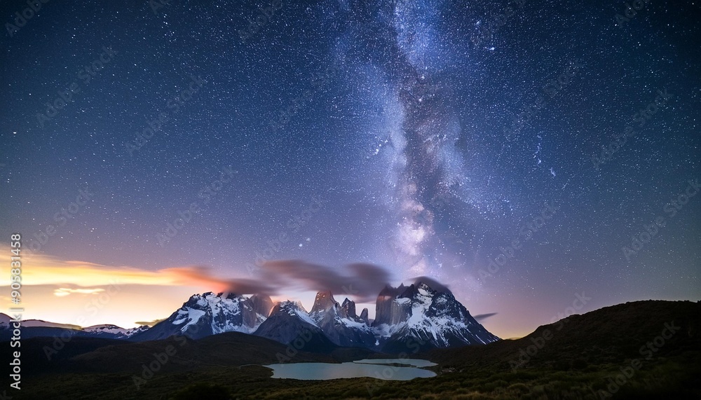 Fototapeta premium night s splendor milky way graces torres del paine in chile