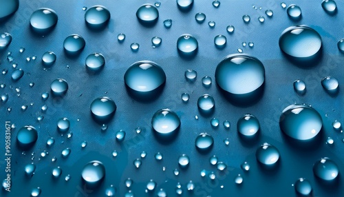 Wallpaper Mural water drops on smooth surface blue background Torontodigital.ca