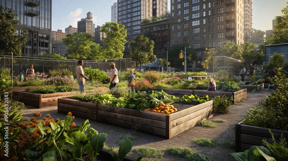 Fototapeta premium Urban Green Space with Community Garden