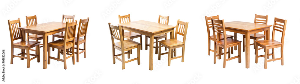 Fototapeta premium Round Dark Wood Table and Chair on Clear Background – Great for Online Catalogs