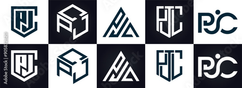 PJC logo. P J C design. White PJC letter. PJC, P J C letter logo design. P J C letter logo design in GOLD, GOLDEN LOGO, THREE, style. letter logo set in one artboard. P J C letter logo vector design.