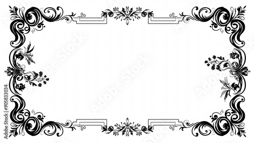 Simple Black Frame with Ornamental Edges on White Background