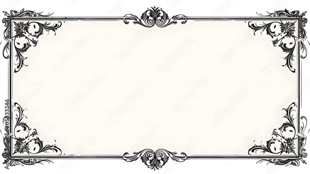 Fototapeta premium Simple Black Frame with Ornamental Edges on White Background