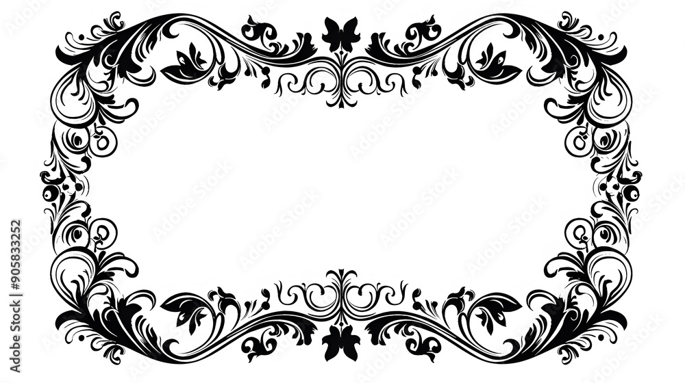 Fototapeta premium Simple Black Frame with Ornamental Edges on White Background