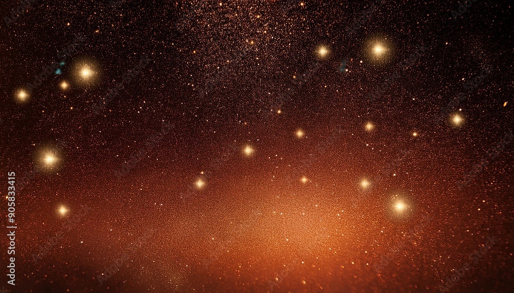 Fototapeta premium black dark orange golden red brown shiny glitter abstract background with space twinkling glow stars effect like outer space night sky universe rusty rough surface grain