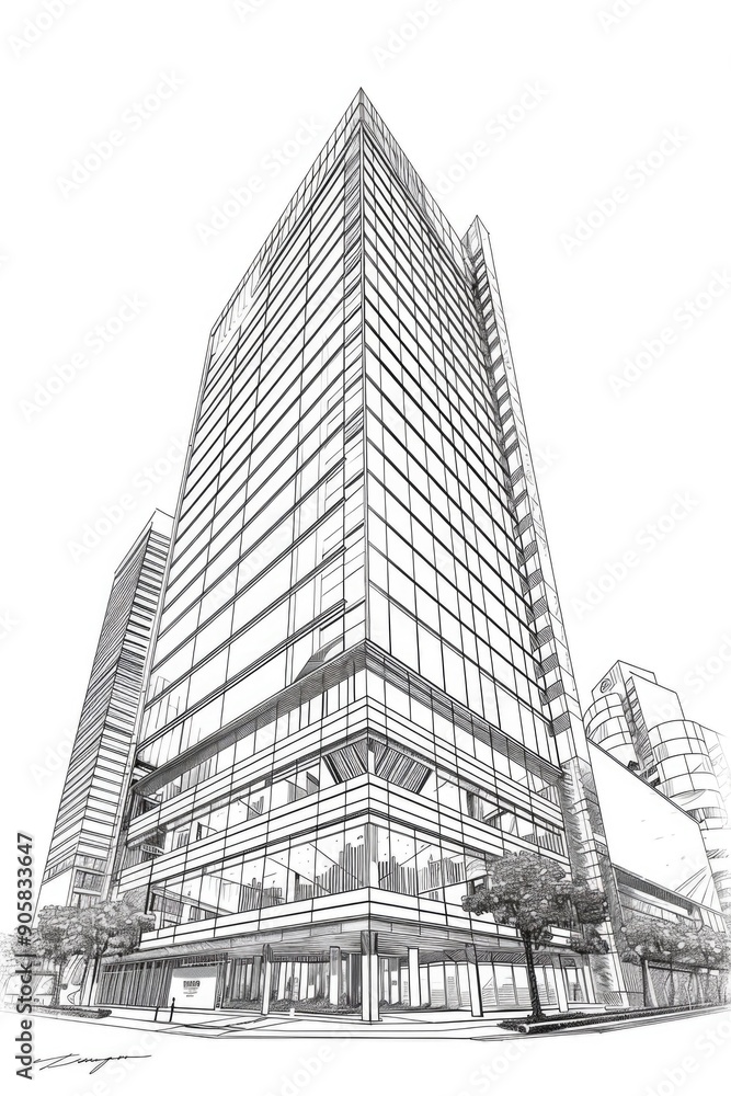 Fototapeta premium Tall building in urban setting, ideal for use in architectural or cityscape images