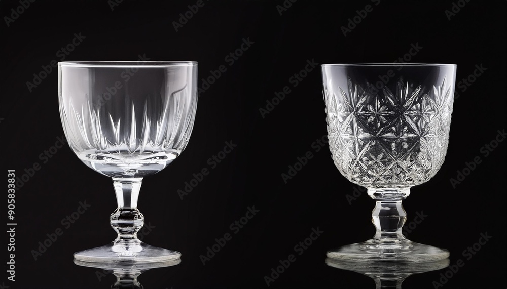 empty crystal glass for wine isolated on black background with clipping path empty crystal glass for wine isolated on black background with clipping path