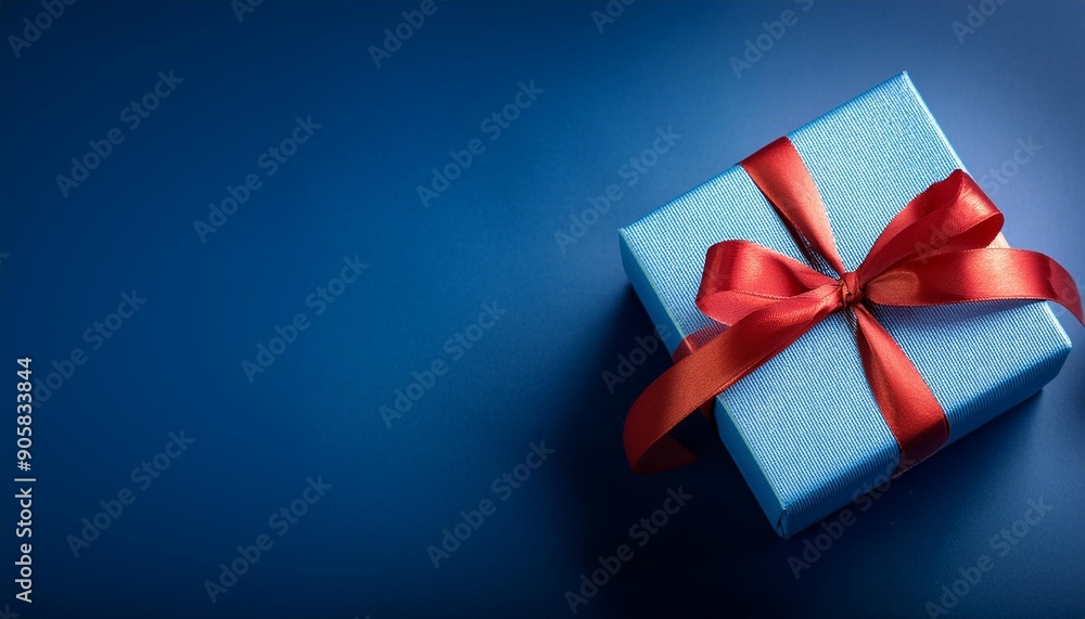 blue gift box tied red ribbon on dark blue background blue gift box tied red ribbon on dark blue background