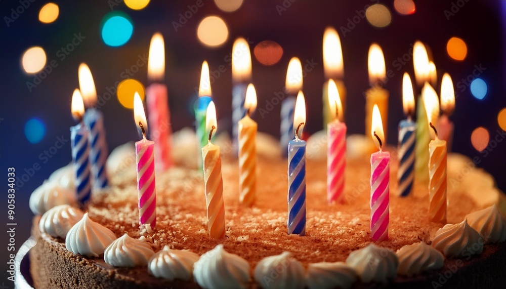 glowing candles on a festive birthday cake glowing candles on a festive birthday cake