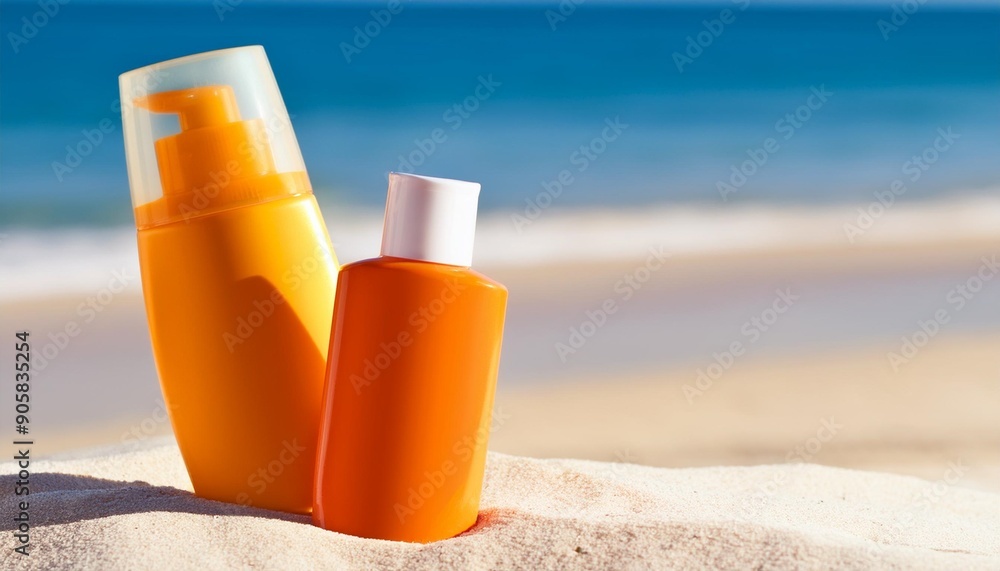 sun cream bottle mockup on the beach generative ai sun cream bottle mockup on the beach generative ai