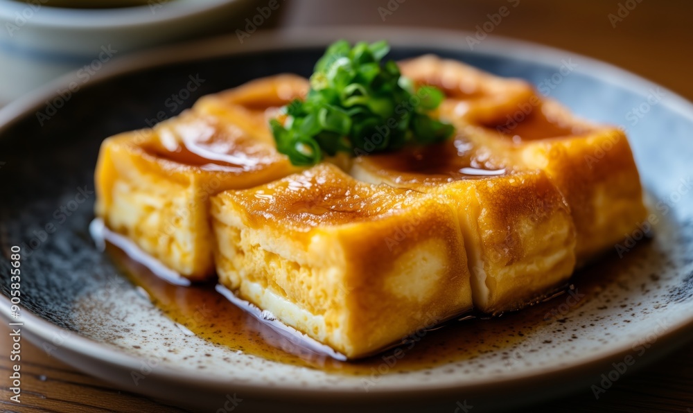 Tamagoyaki served on a plate with golden layers and a soft texture. A Japanese omelet perfect for accompanying traditional meals. Tamagoyaki served on a plate with golden layers and a soft texture. A Japanese omelet perfect for accompanying traditional meals.
