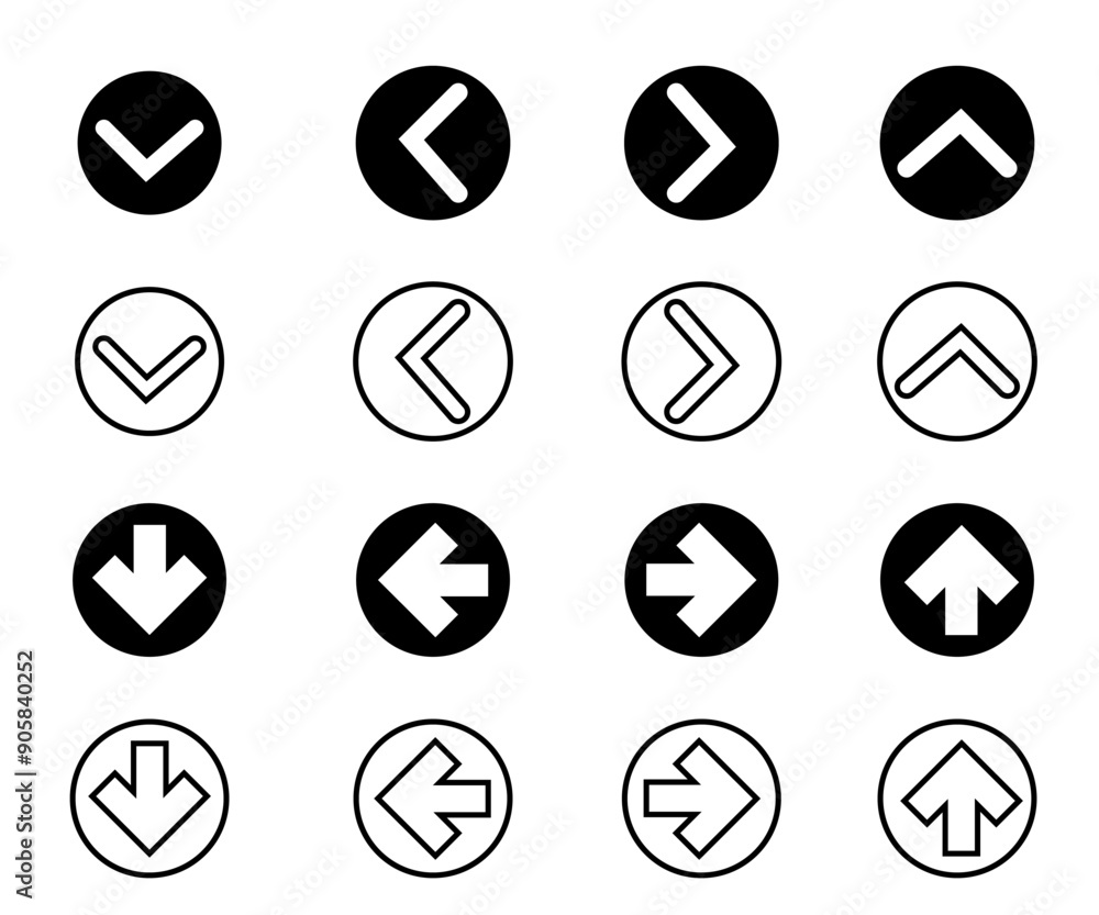 Navigation Arrow Icons Set Down, Up, Left, Right - Directional Symbols ...