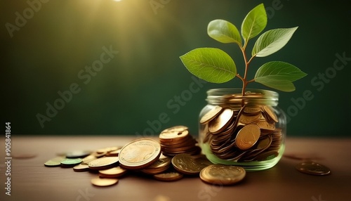 Money optimization, saving plan, gold coins as a soil for financial growth