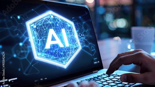 man working remotely on a laptop computer, the screen showing text 