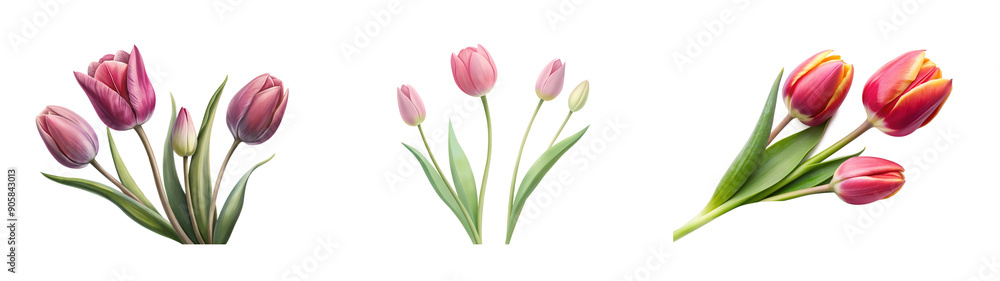 Obraz premium Tulip with Buds on a Transparent Background – Perfect for Greeting Cards and Floral Marketing