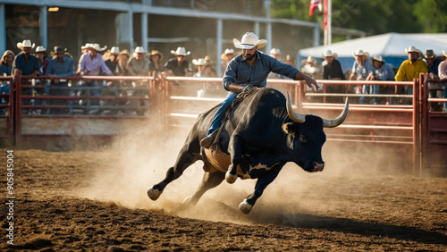 Rodeo Cowboy Riding Bull