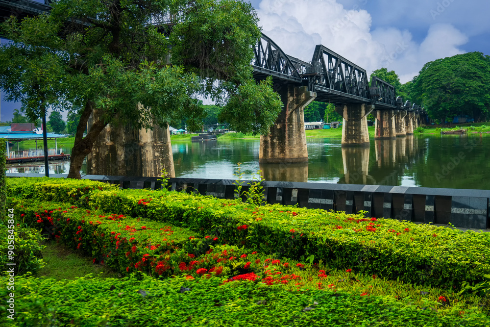 Beautiful landscape of Bridge River Kwai at Kanchanaburi, Thailand in morning time. Is a famous place and a tourist destination Beautiful landscape of Bridge River Kwai at Kanchanaburi, Thailand in morning time. Is a famous place and a tourist destination