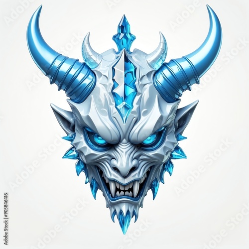 ice crystal blue devil head 3d art logo in plain white background 258 photo