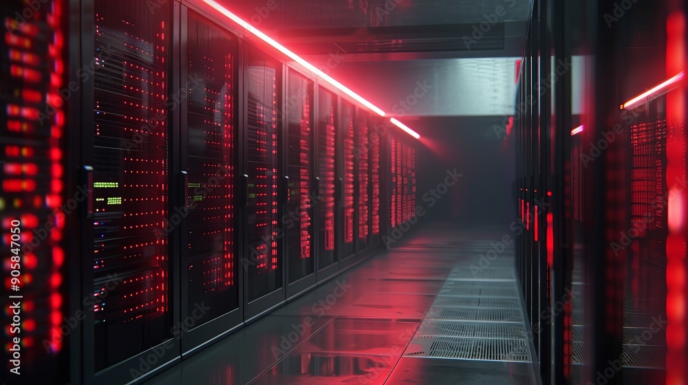 Server Room with Red Lights Server Room with Red Lights