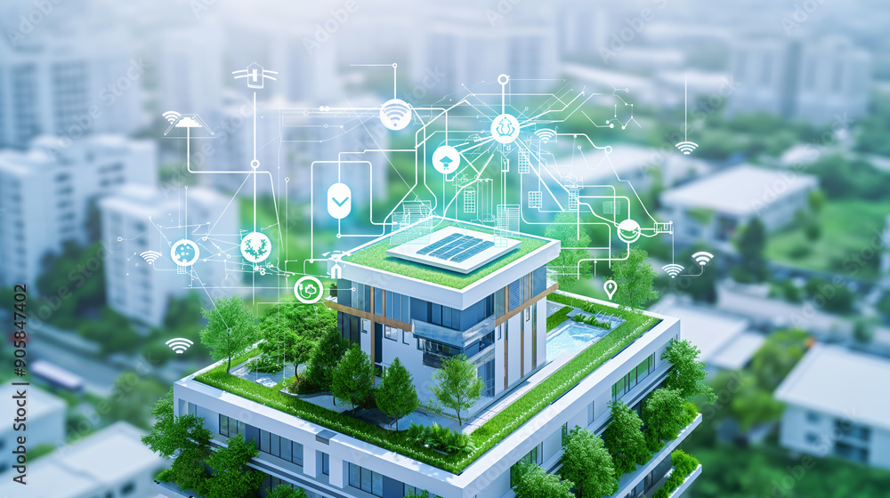 Image showcasing Rooftop Greenhouse Glowing at Sunset Stock Illustration - Illustration ...