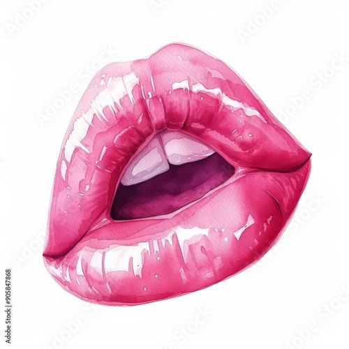 Pink Glossy Lips Slightly Parted Open with White Background photo