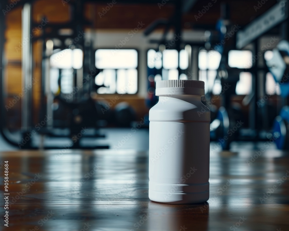 Sporty creatine jar in gym for bodybuilding nutrition promotion fitness supplement photography Sporty creatine jar in gym for bodybuilding nutrition promotion fitness supplement photography