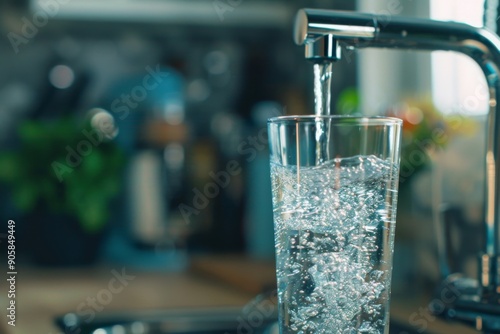 Filling up a glass with clean drinking water from fauce