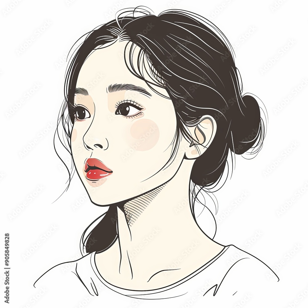 Line Art Portrait of a Young Woman Line Art Portrait of a Young Woman