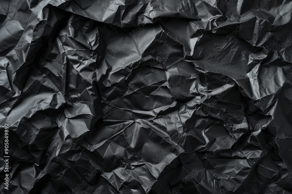 Crumpled black paper texture with dramatic shadows Crumpled black paper texture with dramatic shadows