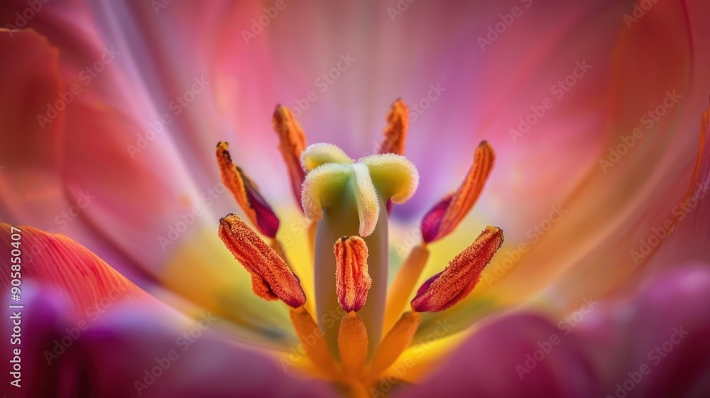 Fototapeta premium Macro Photography of Tulip Stamen and Petals.
