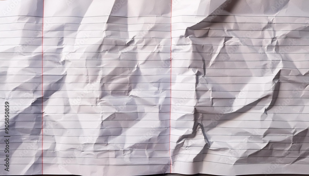 Top View Vertical Empty Rumpled Lined Paper With Wrinkled Notebook 