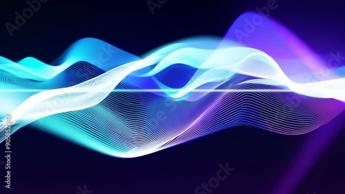 Blue holographic sound waves moving on black background. Abstract technology 3D animation symbolized the pulse of information  for corporative presentation or promo clip.