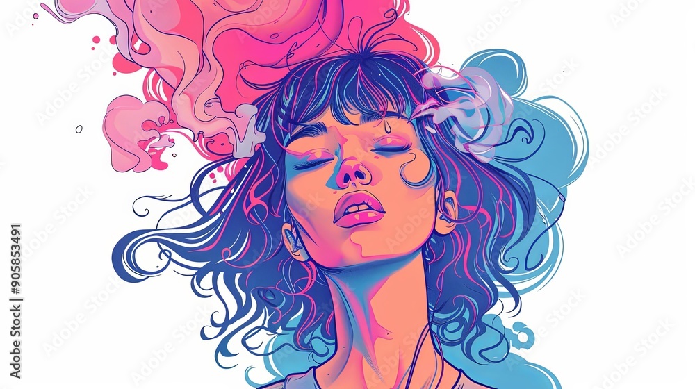 Dreamy Portrait of a Woman with Pink and Blue Smoke Dreamy Portrait of a Woman with Pink and Blue Smoke