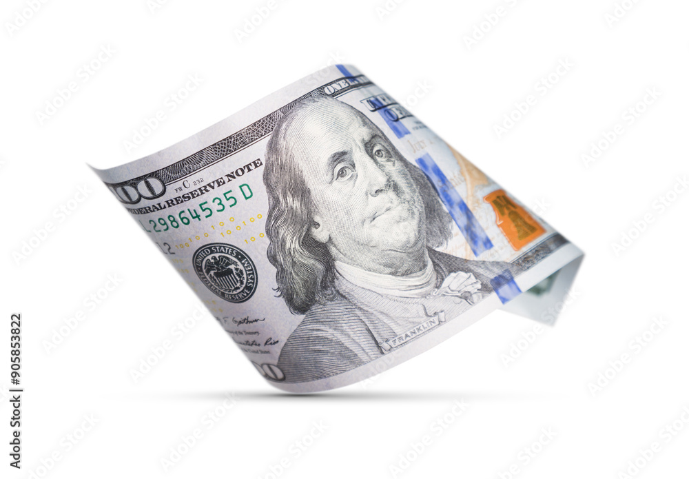 One Hundred Dollar Bill Floating Down To Surface with Drop Shadow ...