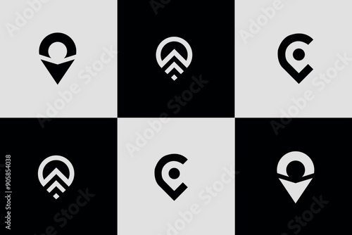 Global Positioning System icon template. Navigation mark. Spot sign vector, Set of eight minimalistic trendy shape