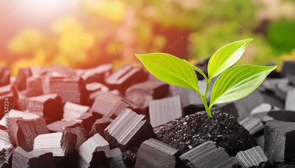 green plant sprout and biochar in the soil biochar increases the carbon ...