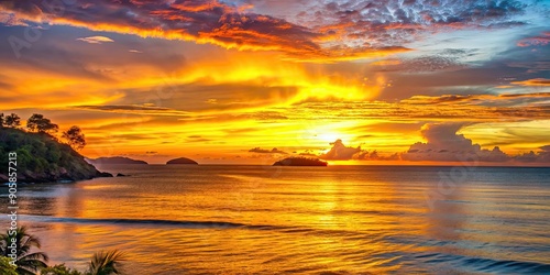 Fototapeta Naklejka Na Ścianę i Meble -  Vibrant sunset over the Andaman Sea in Phuket, sunset, Phuket, Thailand, beach, sky, clouds, ocean, colors, dusk, evening