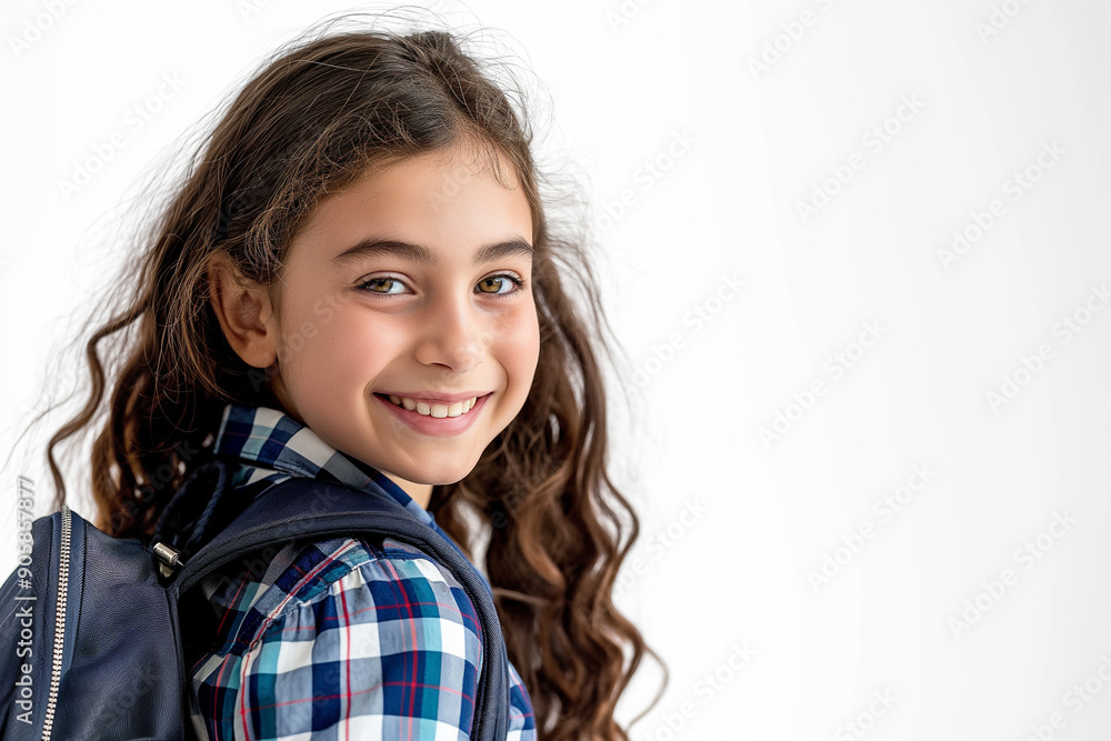 Smiling schoolgirl with backpack, back to school, happy student portrait, education and learning concept, cheerful child ready for class. Smiling schoolgirl with backpack, back to school, happy student portrait, education and learning concept, cheerful child ready for class.