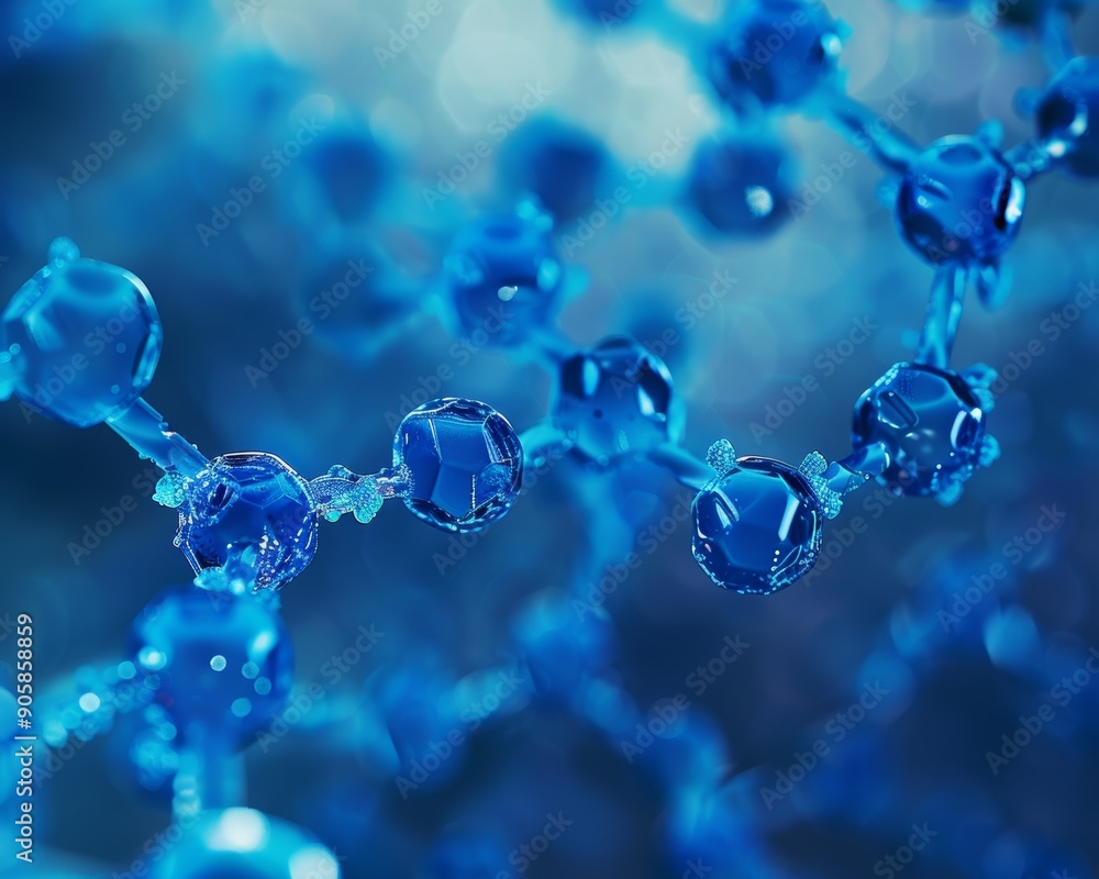 Blue molecular structures symbolizing biotechnology and genetics research in a photography shot Blue molecular structures symbolizing biotechnology and genetics research in a photography shot