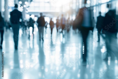 Wallpaper Mural Blurred business professionals walking in a contemporary hall at a trade fair or conference Torontodigital.ca