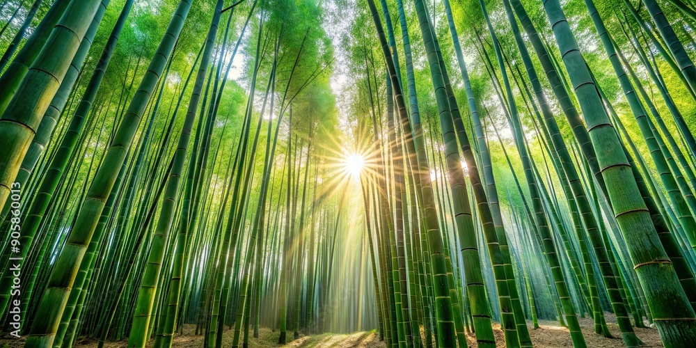 Fototapeta premium Morning light filtering through a dense bamboo forest , bamboo, tranquil, serene, nature, green, peaceful, sunlight