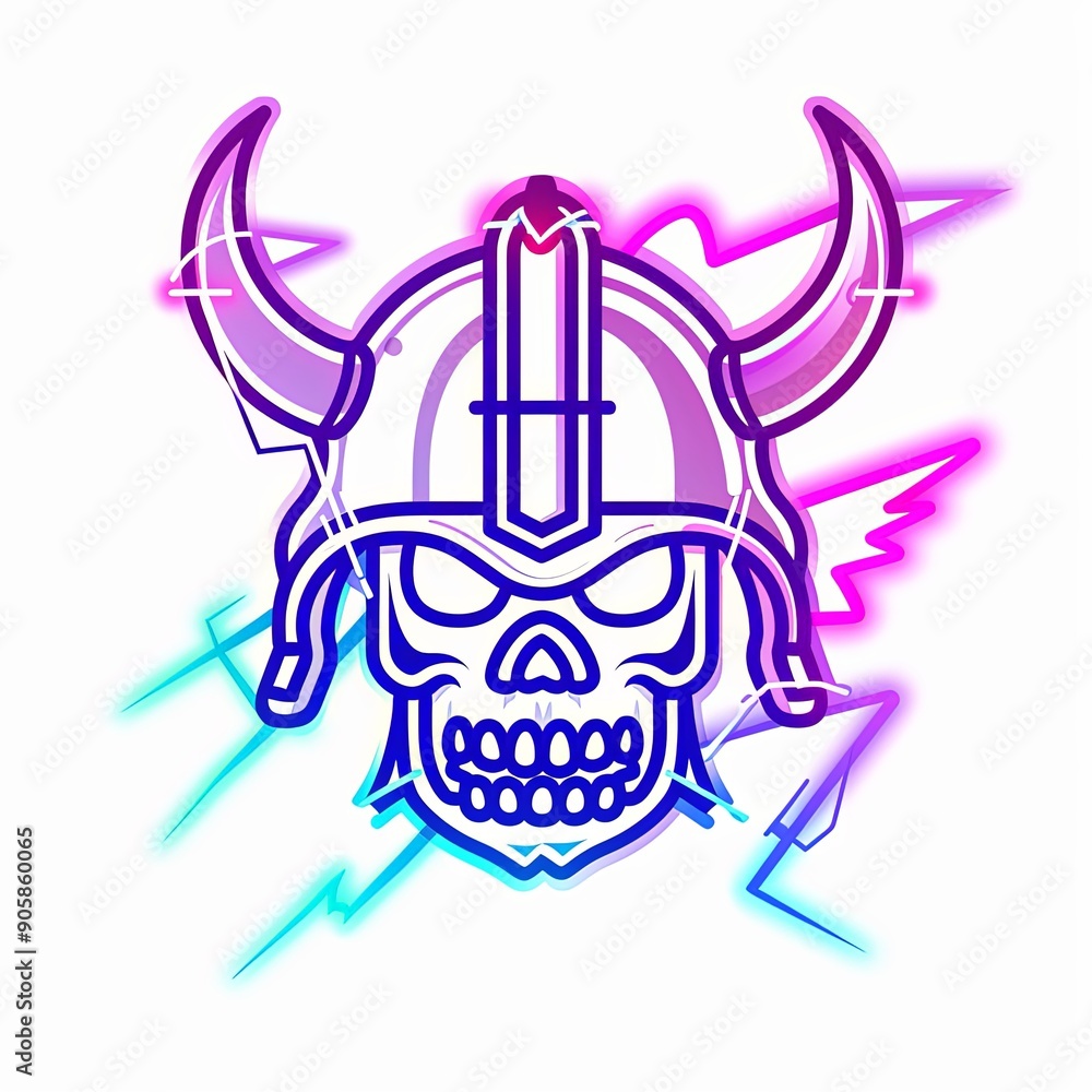Neon Viking Skull Logo Design Neon Viking Skull Logo Design