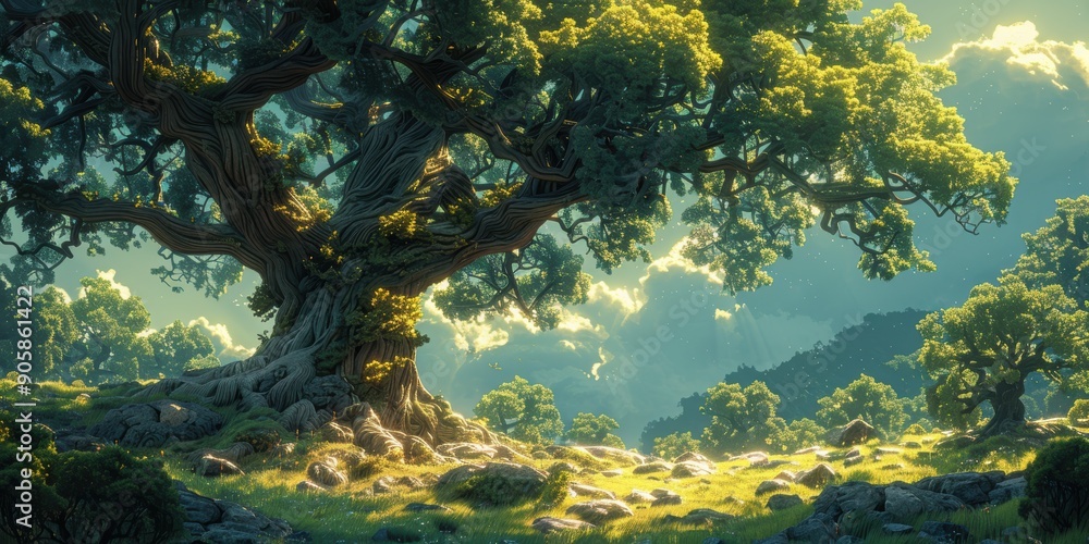 Ancient Tree in a Sunlit Forest Ancient Tree in a Sunlit Forest