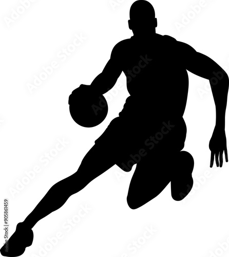 Basketball player dribbling ball silhouette vector