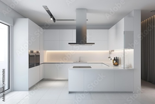 Wallpaper Mural Minimal white kitchen with white cabinets and a sleek design, reflecting modern aesthetics. Torontodigital.ca