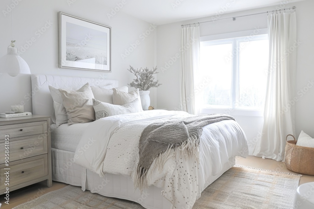 Minimal white bedroom with cozy textures and elegant touches Minimal white bedroom with cozy textures and elegant touches