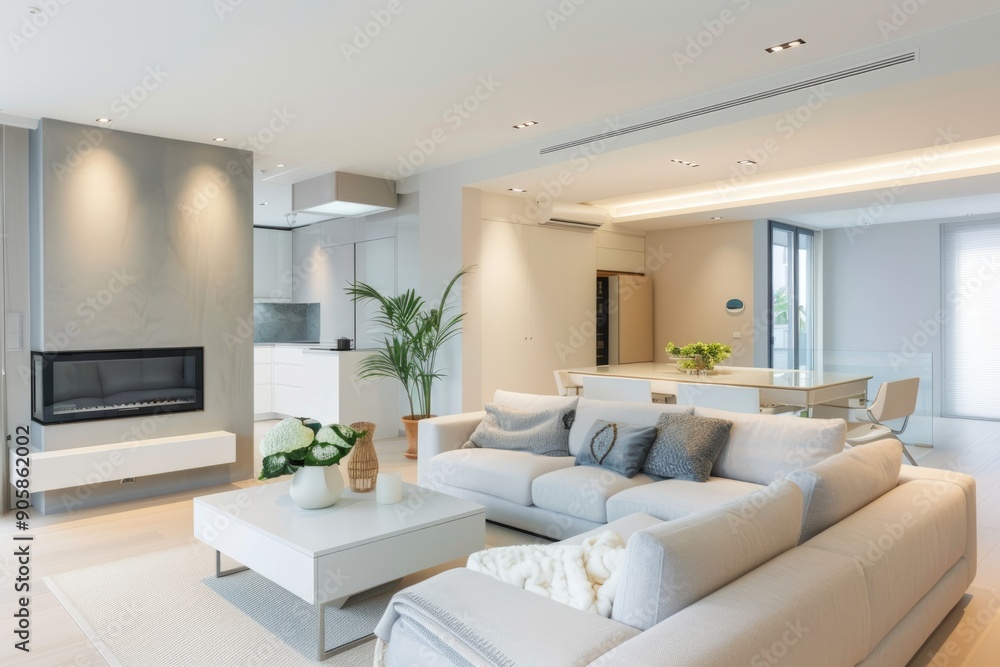 Modern living room with cozy seating area and minimalist decor Modern living room with cozy seating area and minimalist decor