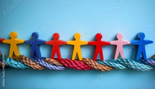 Team rope diverse strength connect partnership together teamwork unity communicate support. Strong diverse network rope team concept integrate braid color background cooperation empower power.