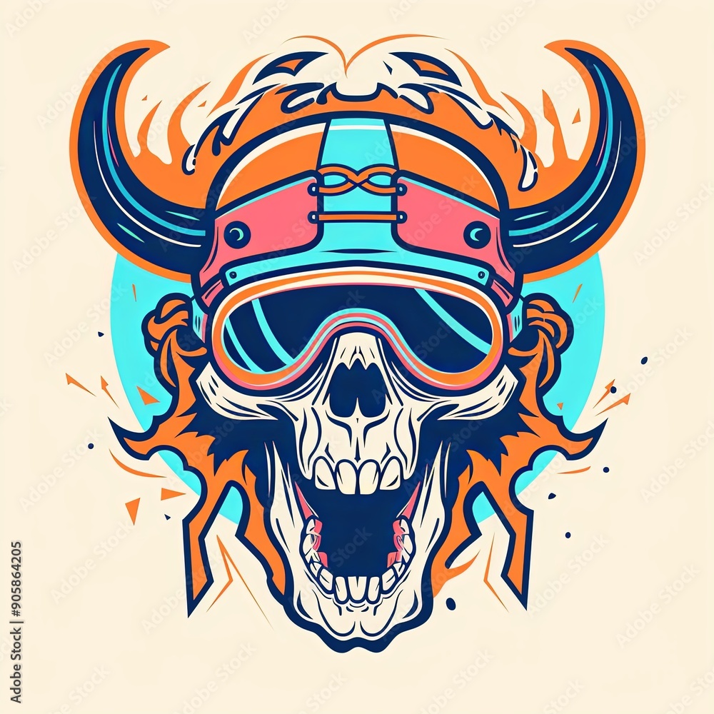 Obraz premium Skull Illustration With Goggles And Horns